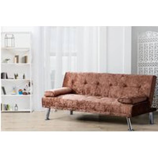 Stunning Crush Velvet Italian Style Sofa Bed with Chrome Legs - Brown - One Size