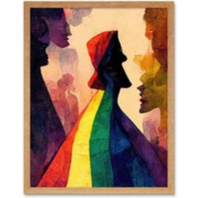 Wall Art Print The Others Abstract LGBTQ Rainbow Figures Art Framed - Tan - W12 inch x H16 inch