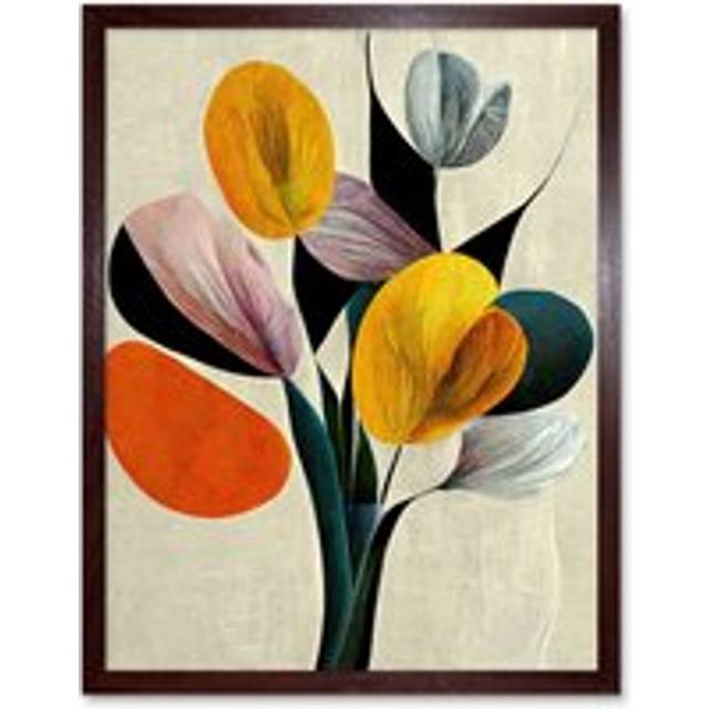 Wall Art Print Summer Flowers Floral Bouquet Bold Abstract Boho Art Framed - Brown - W12 inch x H16 inch