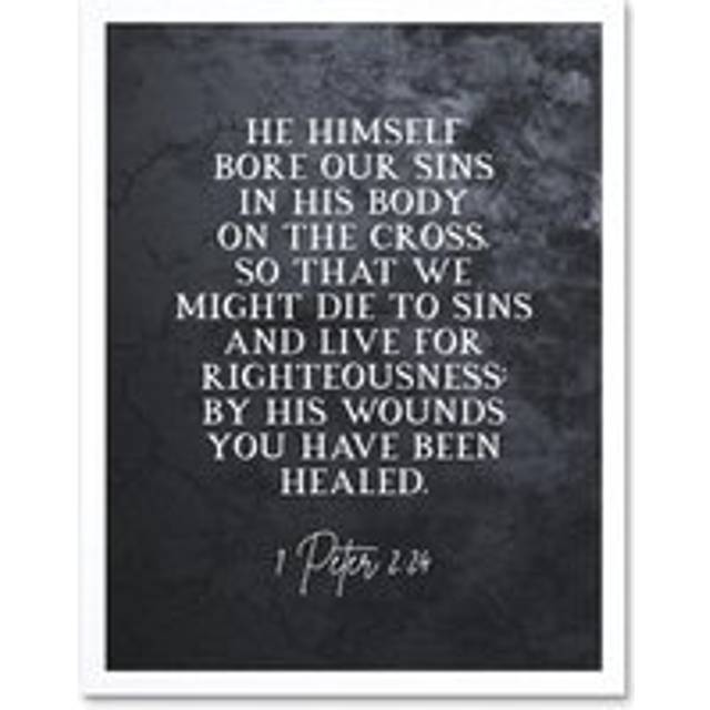 Wall Art Print 1 Peter 2:24 He Himself Bore Our Sins Christian Bible Verse Quote Scripture Typography Art Framed - White - W12 inch x H16 inch
