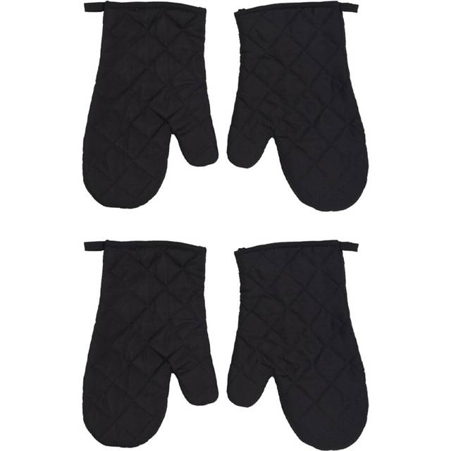 2 Pair Heat Resistant Cotton Oven Glove Pot Holder Baking Cooking Mitts Black