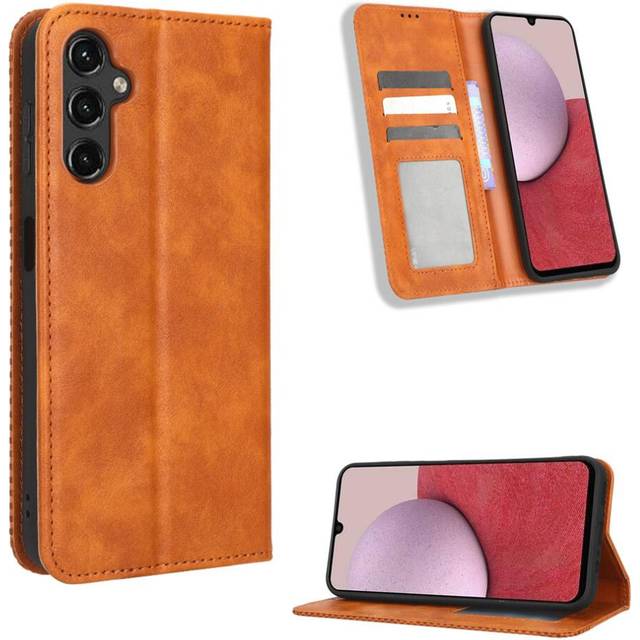 (Brown) Case For Samsung Galaxy A14 5G PU Leather Magnetic Closure Wallet