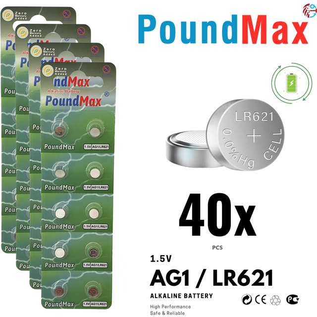10 x AG1 364 363 LR621 SR621SW 1,5 v PoundMax ALKALINKNAPP, cellbatteri