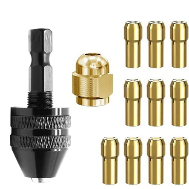 moresk-Brass Collet Set, 4485 Brass Rotary Tool Accessories with 1/32In To 1/8In Replacement 4486 Drill Keyless Bit Chuck Tool