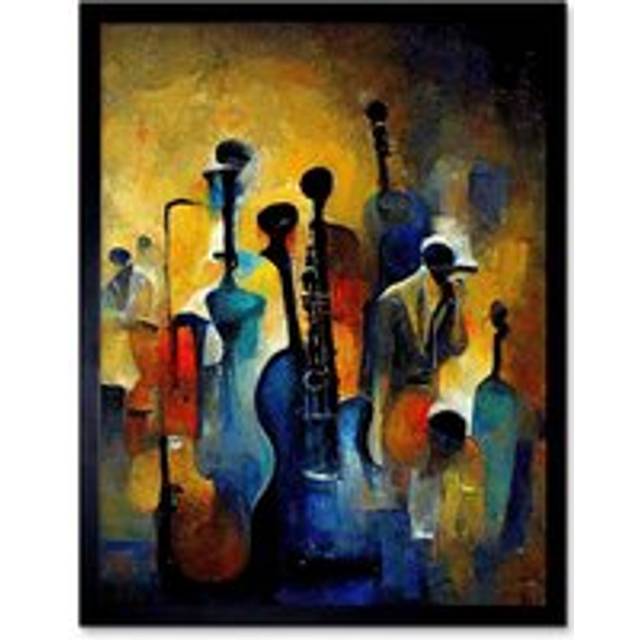 Wall Art Print Abstract Jazz Orchestra Rhythm & Blues Music Oil Art Framed - Black - W12 inch x H16 inch
