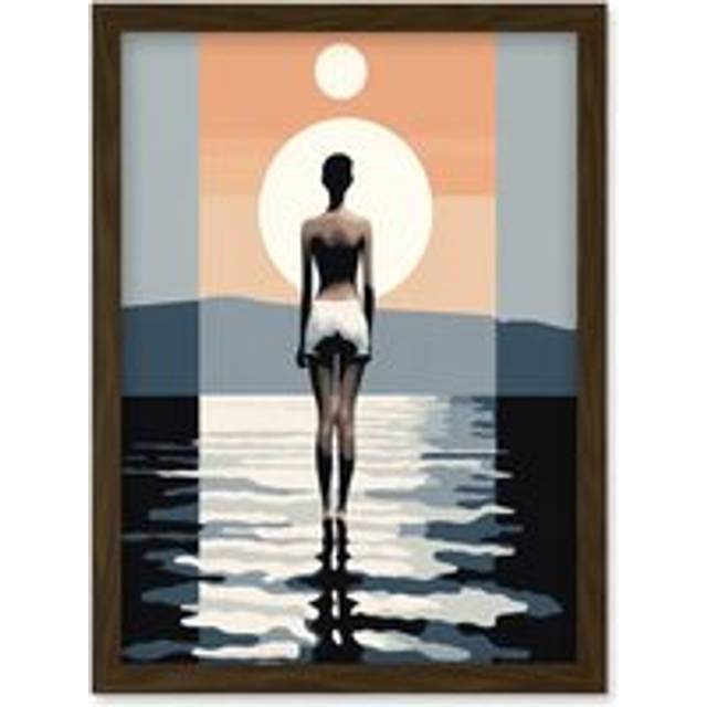 Wall Art Print The Sea is Calling Modern Abstract Minimalist Artwork Sun and Moon Artwork Framed A4 - Brown - A4