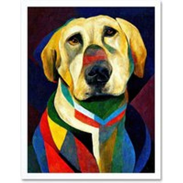 Wall Art Print Kandinsky's Dog Abstract Multi-Coloured Oil Painting Art Framed - White - W12 inch x H16 inch