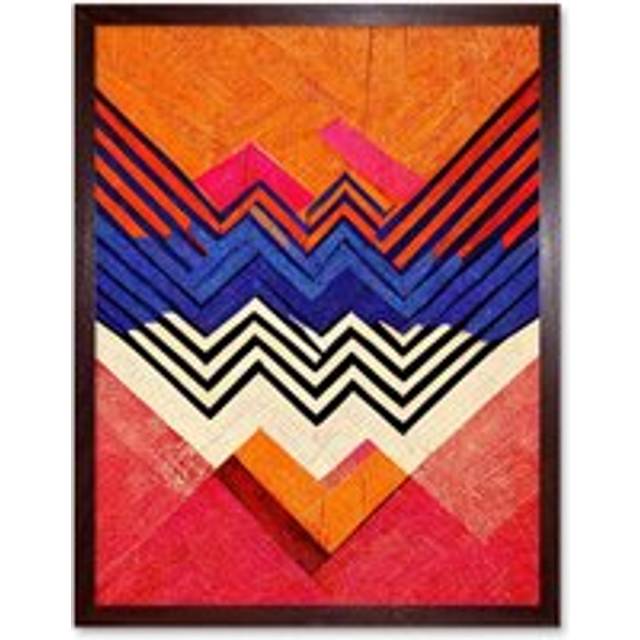 Wall Art Print Memphis Design Geometric Retro Abstract Orange Red Blue Cream Painting Art Framed - Brown - W12 inch x H16 inch