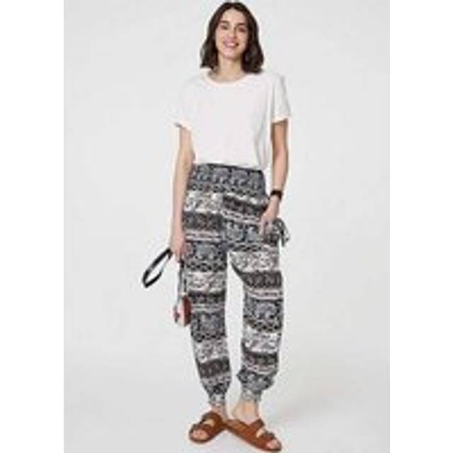 Izabel London Beige Elephant Print High Waist Harem Pants