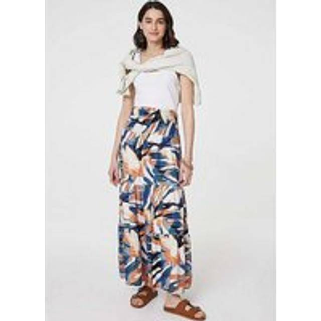 Printed Tiered High Waist Maxi Skirt - Blue - Size 12 - Izabel London