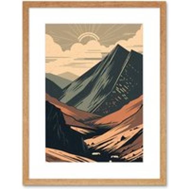 Wall Art Print Follow the Trail to the Top Mountain Landscape Artwork Framed 9X7 Inch - Beige - W7 inch x H9 inch