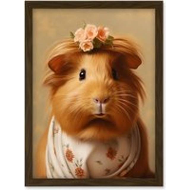 Wall Art Print Cute Dressed Up Guinea Pig Girls Bedroom Artwork Framed A4 - Brown - A4