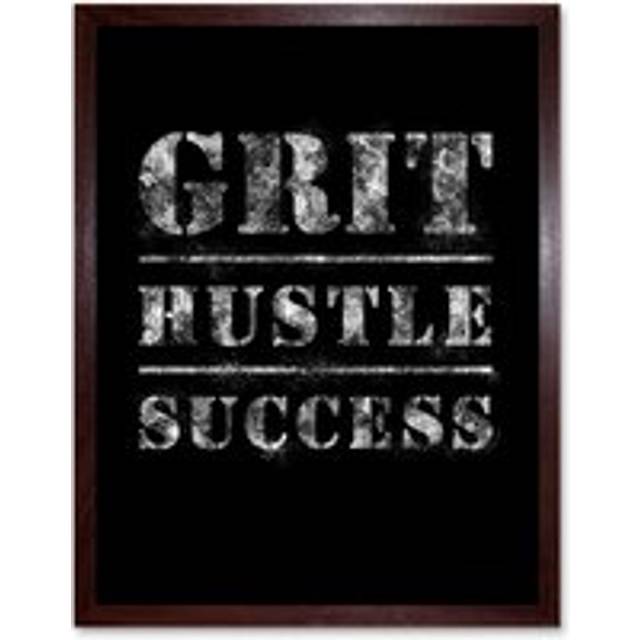 Wall Art Print Gym Inspiration Grit Hustle Respect Exercise Workout Motivational Decor Art Framed - Brown - W12 inch x H16 inch