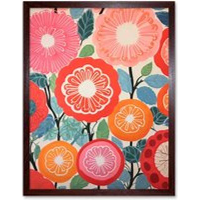 Wall Art Print Pomegranate Tree Flowers in Bloom Mediterranean Bright Floral Abstract Artwork Art Framed - Brown - W12 inch x H16 inch