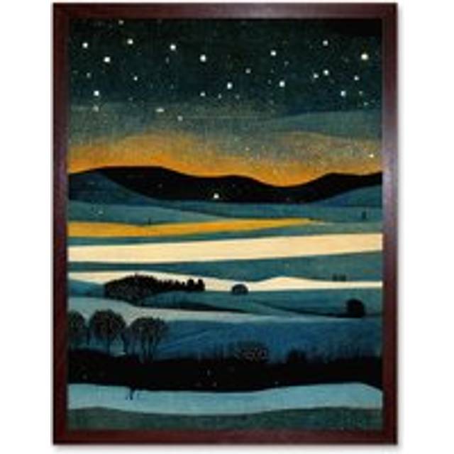 Wall Art Print Star Filled Twilight Landscape Painting Art Framed - Brown - W12 inch x H16 inch