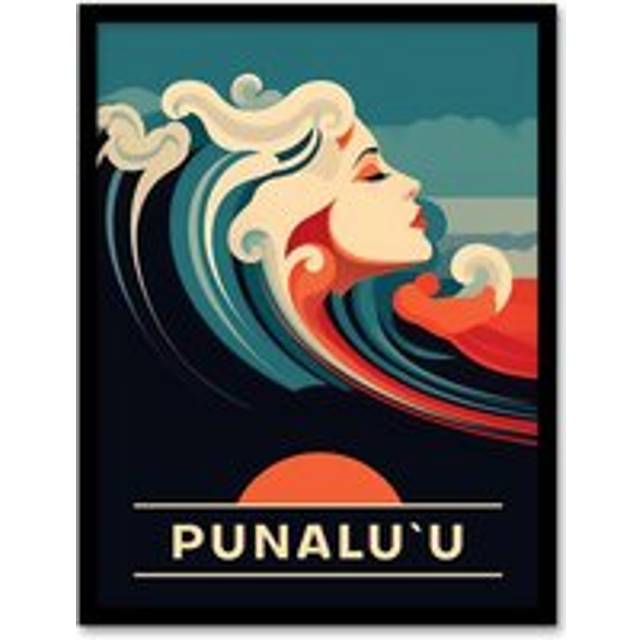 Wall Art Print The Seaside Calls Punaluu Beach Hawaii USA Sunset Woman of the Waves Sea Siren Ocean Art Framed - Blue - A4