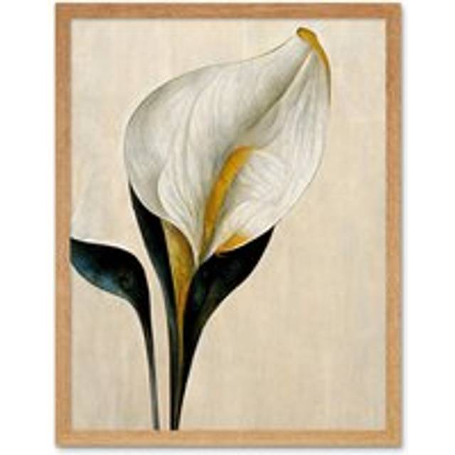 Wall Art Print Cala Lily Lilies Flower Abstract Minimalist Painting Cream Emerald Green Mustard Art Framed - Tan - W12 inch x H16 inch