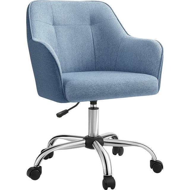 Modern Adjustable Office Chair with Armrest, Misty Blue / Cotton-Linen Fabric