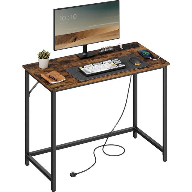 VASAGLE Computer Desk With LED Lights And Built-In Power Outlets, Gaming Desk, Office Desk, 50 X 100 X 76 Cm, Space-Saving, For Study, Home Office, Bedroom, R