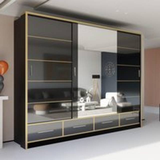 Sliding Wardrobes 4U Simona Double Mirror Sliding Door Wardrobe in 5 Colors - Oak (W)1500mm (H)2170mm