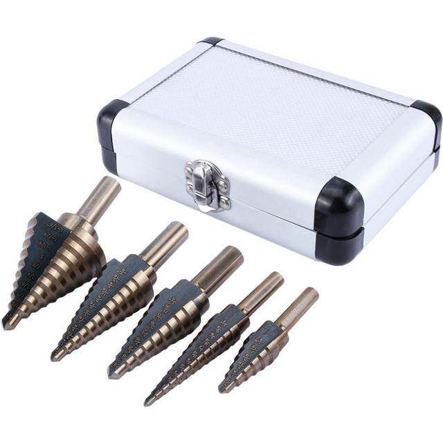 5Pcs Step Drill Bits Titanium Taper Drill Bit Stepped Drill Bit Kit Power Tool with Box Box