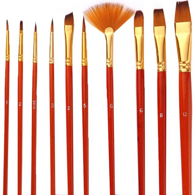 10pcs/set Paint Brushes Set Nylon Hair Painting Brush Short Rod Oil Brush Watercolor Pen Professional Art Supplies