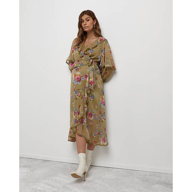 River Island Womens Green Floral Maternity Wrap Midi Dress - 10