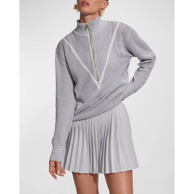 Varley Womens Pearl Blue Calva Quarter-zip Cotton Knitted Jumper M - PEARL BLUE