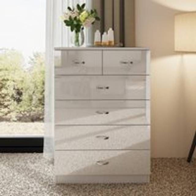 Chiswick Gloss White 6 Drawer Modern Tower Chest Of Drawers - One Size