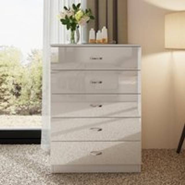 Chiswick Gloss White 5 Drawer Modern Tower Chest Of Drawers - One Size