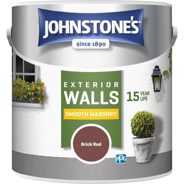 Johnstone's â Exterior Smooth Masonry Paint â Brick Red â Up to 15 Years Protection â Weather & Dirt Resistant â 30mÂ² Coverage Per Tin -