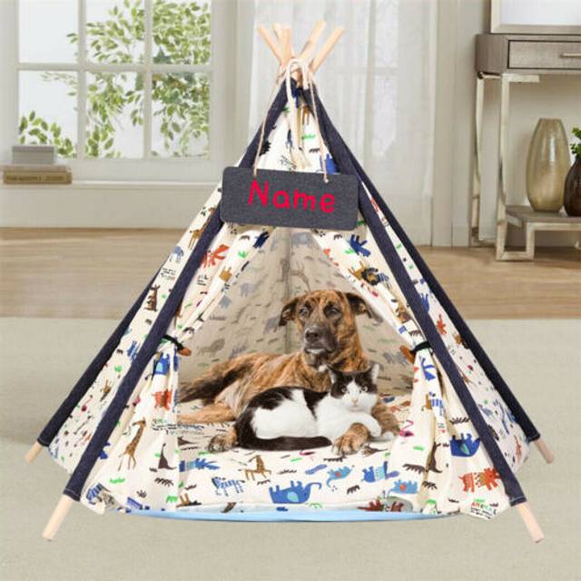 Xl pet teepee bed dogs tent cat play house breathable cage w/cushion blackboard