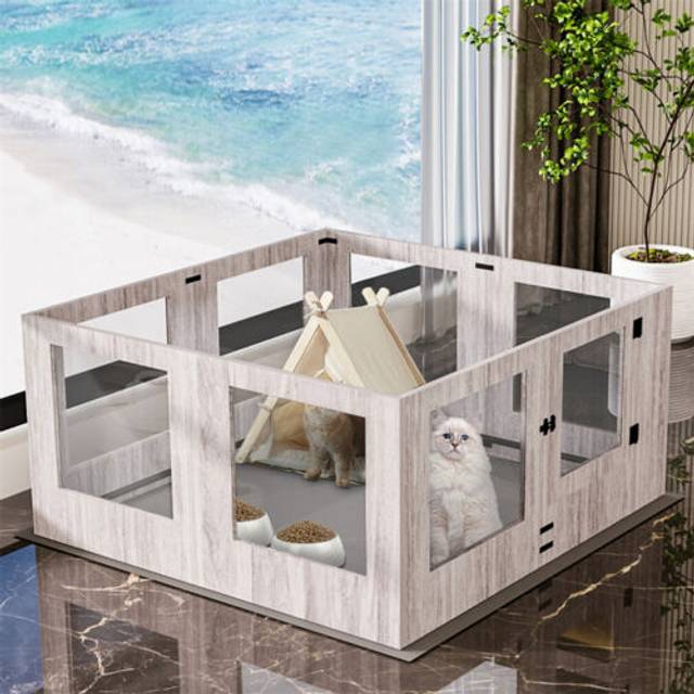 Indoor tempered glass dog playpen pet whelping pen box protective ledge inside