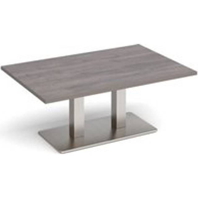 Eros rectangular coffee table with flat brushed steel rectangular base and twin uprights 1200mm x 800mm - grey oak