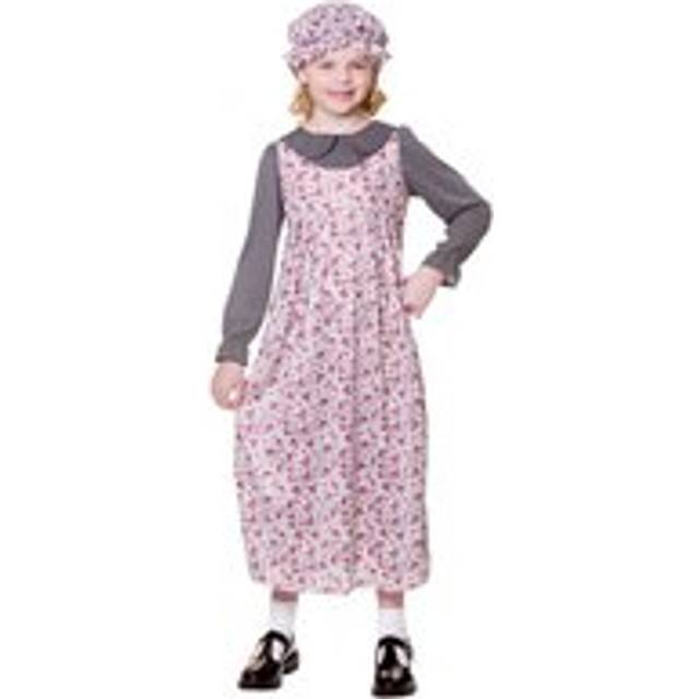 Victorian Girl Costume Floral Print Dress Mop Hat Historical - XL (11-13 years)