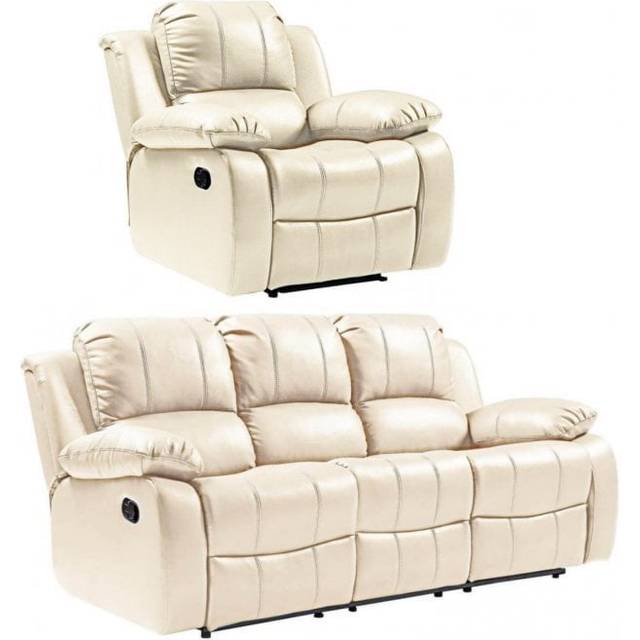 Valencia Cream Leather Recliner 3+1 Seater Sofa Set Colour: Cream