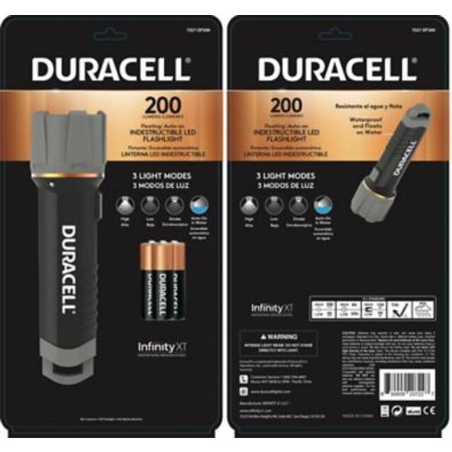 Duracell 200 Lumen Floating LED Flashlight for Camping, Fishing, & Emergency Use - Water Resistant Design with 4 Modes and 3-AA Batteries Included.