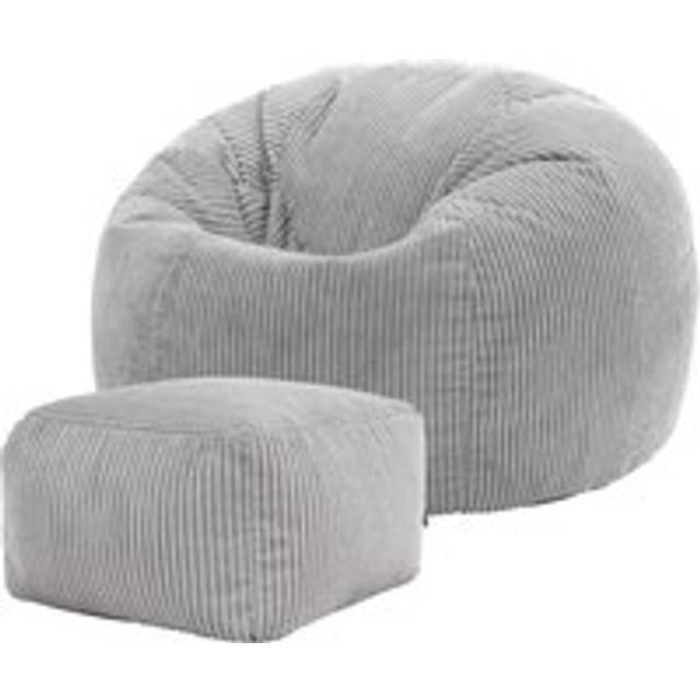 Kingston Cord Adults Bean Bag Chair and Pouffe, Ready Filled Beanbag and Footstool Navy Blue - Light Grey - One Size