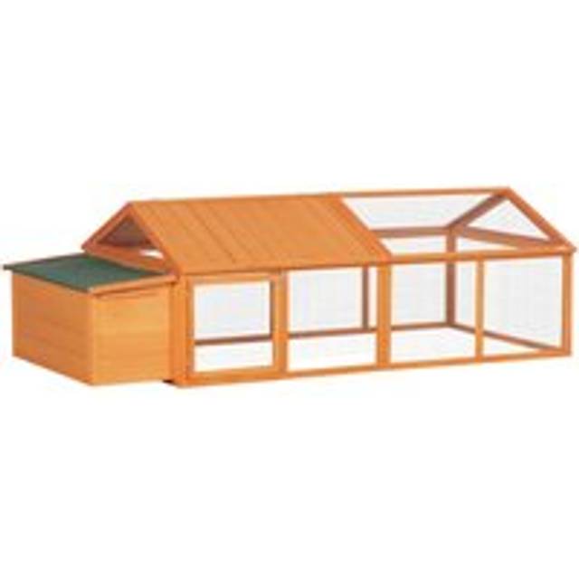 PawHut Wooden Chicken Run with Nesting Box - Openable Roof - for 4-8 Chickens | TJ Hughes Orange