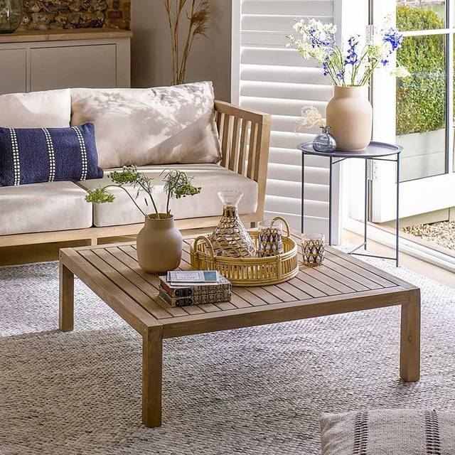 Porthallow Wooden Square Coffee Table Natural Indoor Outdoor - Garden Trading