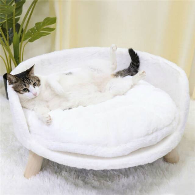Padded dog cat stool kitten lounge elevated sofa anti-slip 3-legged raised bed
