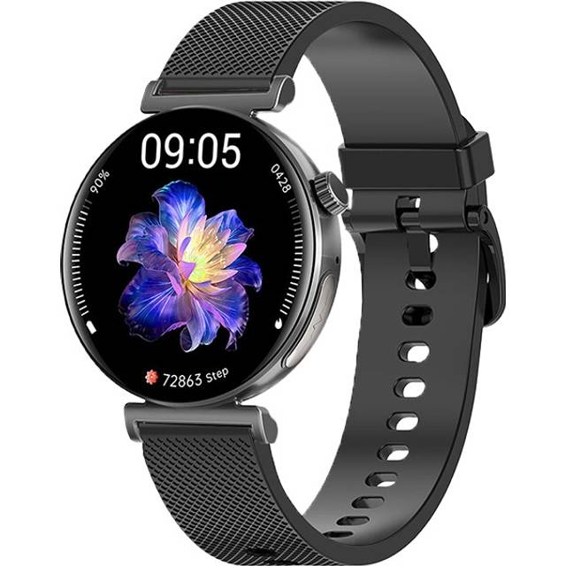 Knauermann PRO 3 Mini (2024) svart – hälsoklocka smartklocka med telefonifunktion – EKG HRV och SOS-funktion – AMOLED-display – BT Bluetooth – sömnapné – silikonband svart, 14–24, rund, svart, Vanlig,