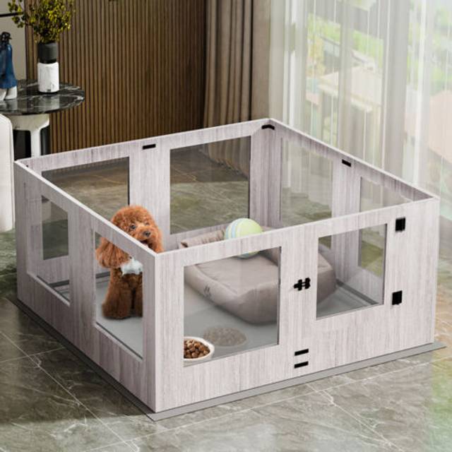 Heavy duty dog playpen shatter-proof glass pet enclosure crate cage indoor fence