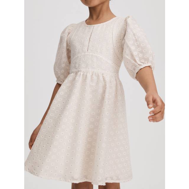Reiss Kids' Lola Metallic Polka Dot Dress, Ivory
