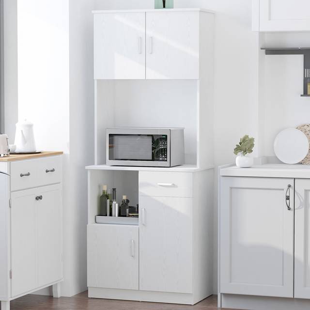 Portland 4 Door Single Drawer White Kitchen Storage Cabinet - 71 x 41 x 178cm