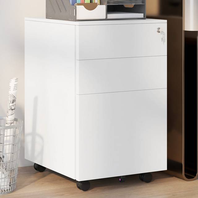 Portland 3 Drawer White Rolling Filing Cabinet - 3 Drawers