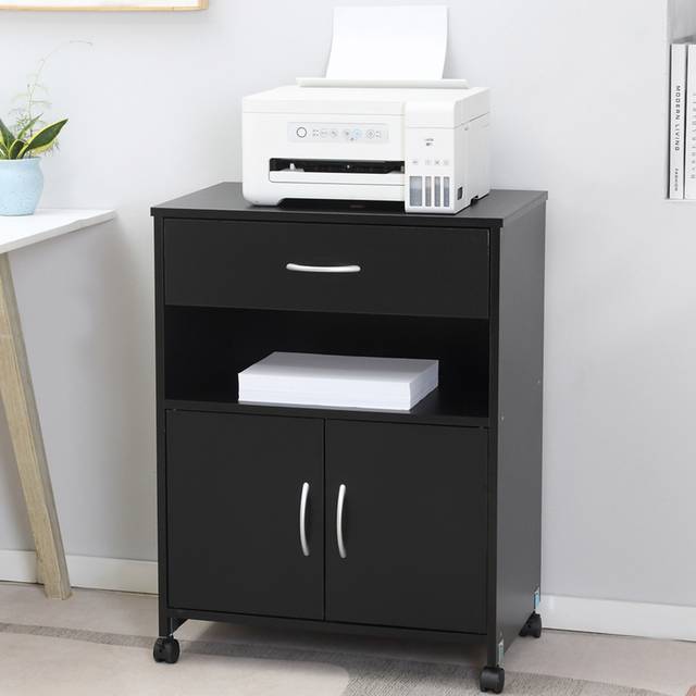Portland 2 Door Single Drawer Black Printer Table - 60 x 39 x 80cm