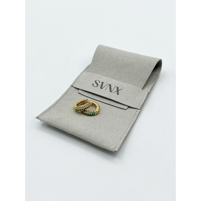 SVNX Diamante Huggie Hoop Earring In Gold And Green