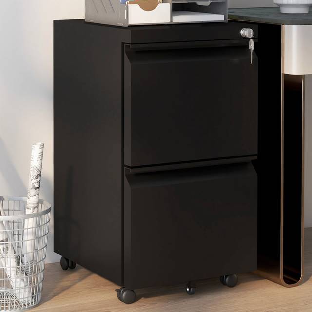 Portland 2 Drawer Black Rolling Filing Cabinet - 2 Drawers
