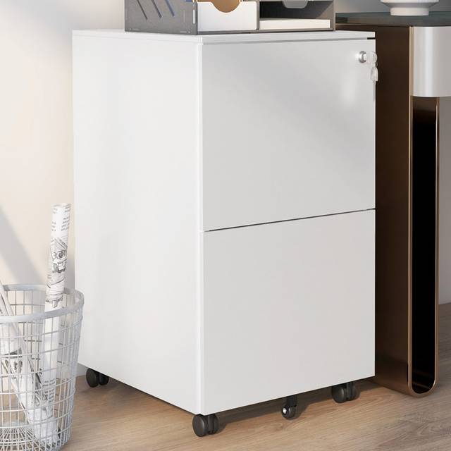 Portland 2 Drawer White Vertical Mobile Filing Cabinet with Lock - 2 Drawers
